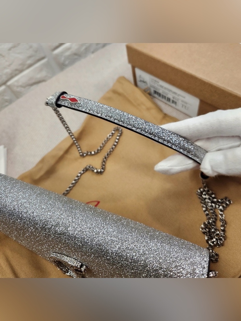 EUC Christian Louboutin Silver small Bag with Red Strap Retail $1750 - Picture 3 of 11